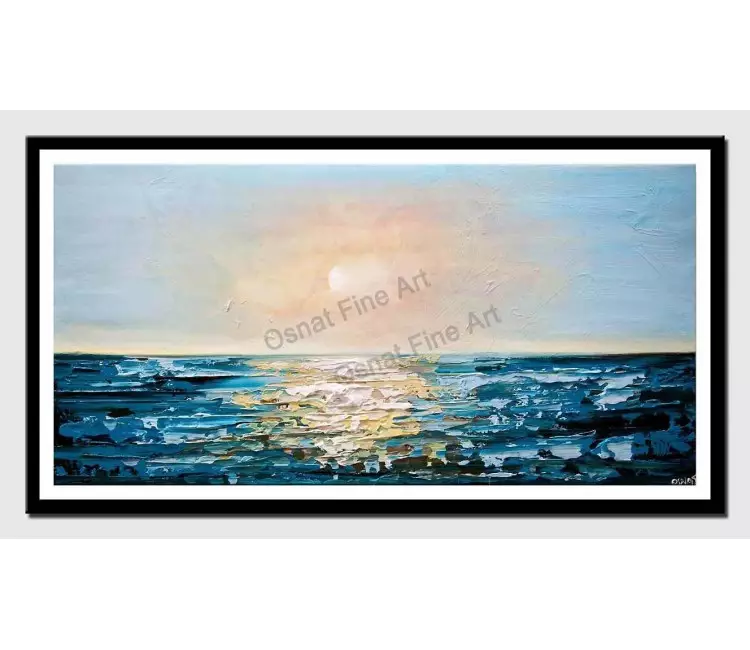 print on paper - canvas print of teal sunrise modern wall art by osnat tzadok seascape painting