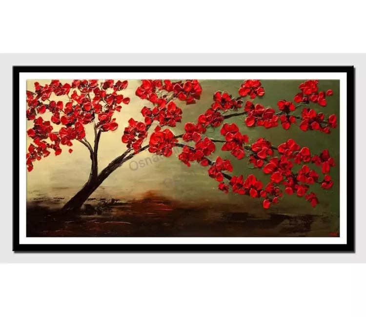 print on paper - canvas print of modern palette knife red blossom tree painting