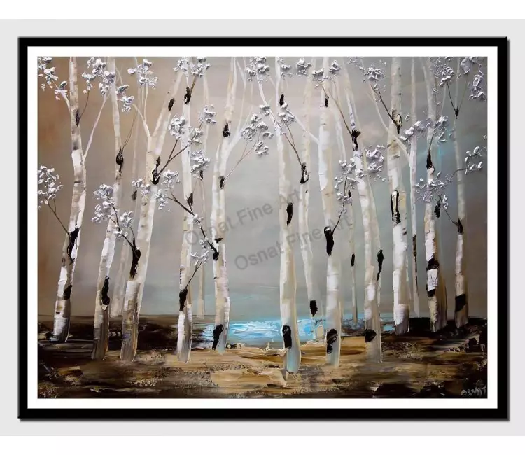 print on paper - canvas print of abstract birch trees painting