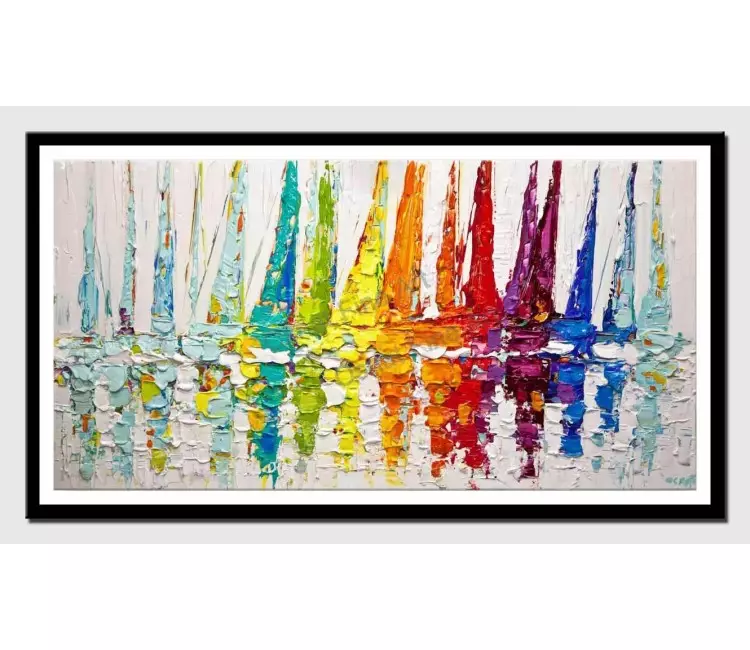 print on paper - canvas print of colorful modern textured sailboats painting