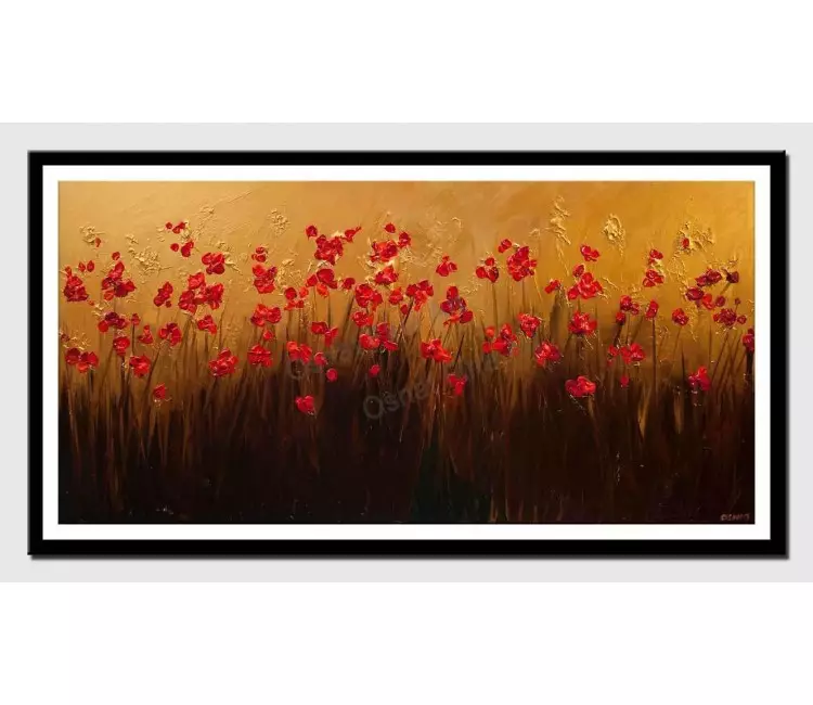 posters on paper - canvas print of red blooming flowers gold textured painting