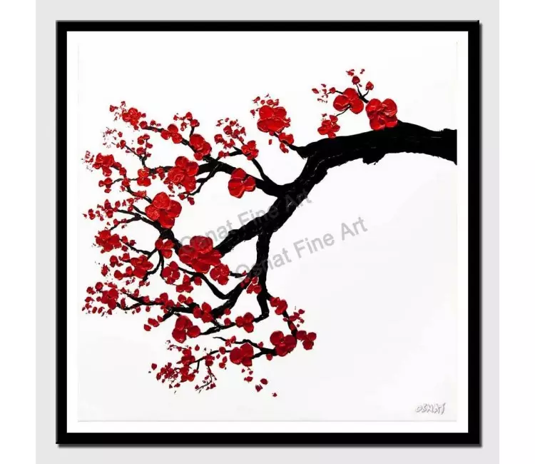 posters on paper - canvas print of modern textured red blossom tree painting