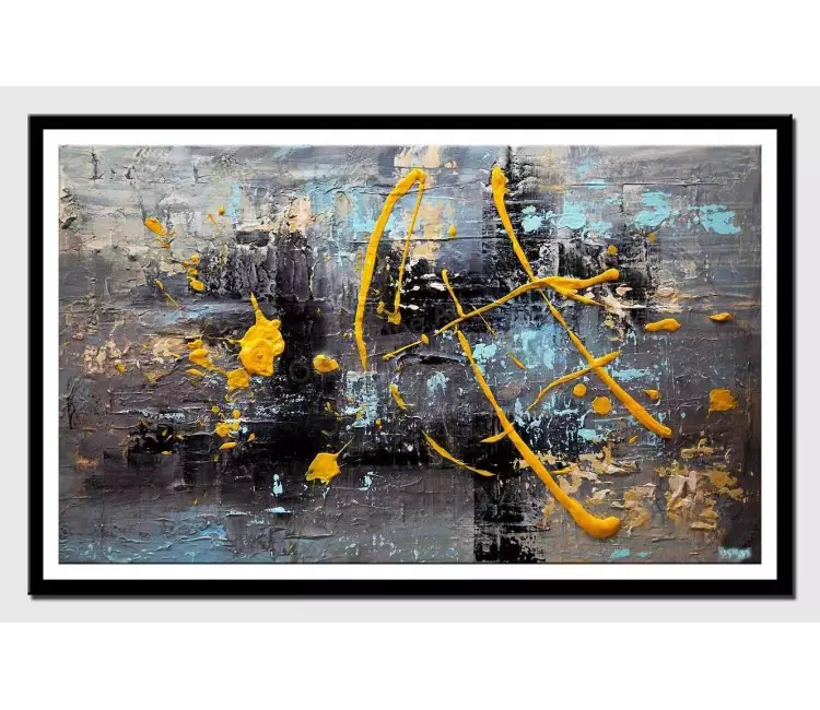 print on paper - canvas print of heavy textured gray yellow art by osnat tzadok