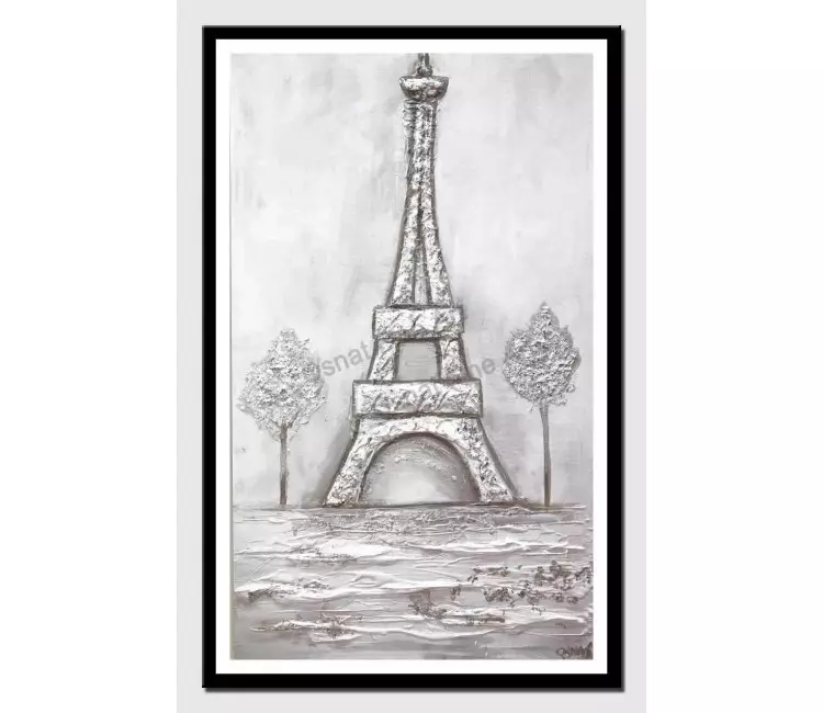 print on paper - canvas print of white silver eiffel tower modern wall art by osnat tzadok