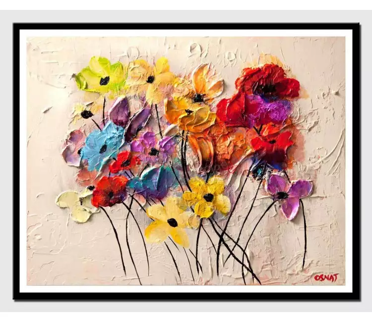 print on paper - canvas print of colorful flowers textured modern wall art by osnat tzadok