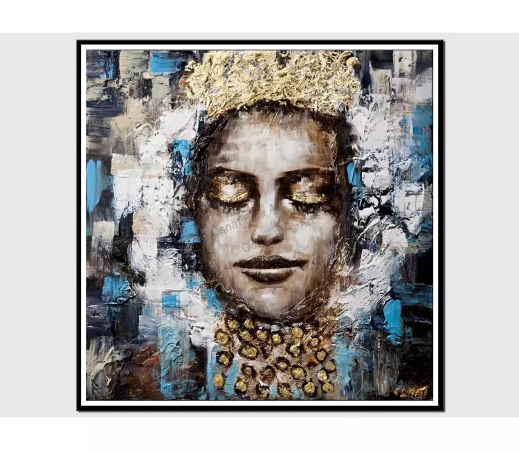 posters on paper - canvas print of queen painting woman with a crown modern wall art by osnat tzadok