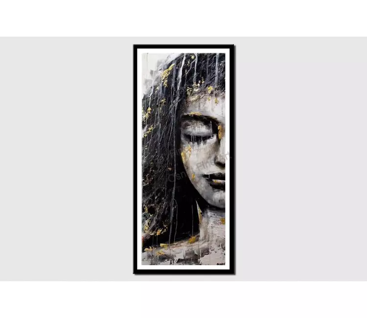 posters on paper - canvas print of black gold portrait modern wall art by osnat tzadok