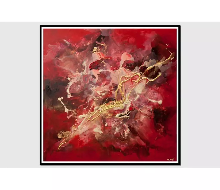 print on paper - red gold square modern wall art by osnat tzadok