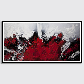 red abstract painting dark white background art
