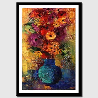canvas print of colorful textured painting vase with flowers