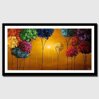 canvas print of colorful blooming trees textured painting