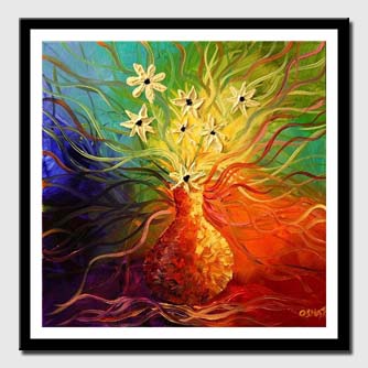 canvas print of colorful painting vase with yellow flowers