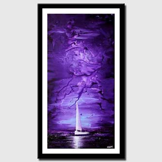 canvas print of vertical purple abstract painting of sail boat