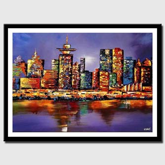 canvas print of vancouver skyline painting