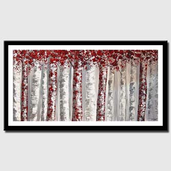 canvas print of textured red and white birch trees
