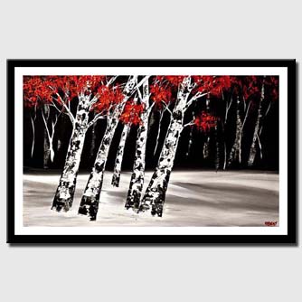 canvas print of textured birch trees at night