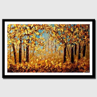 canvas print of forest of yellow blooming trees 