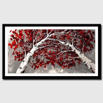 canvas print of two birch trees reaching out to each other