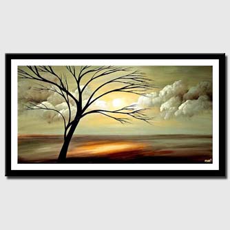 canvas print of landscape painting of naked tree and beautiful sunrise