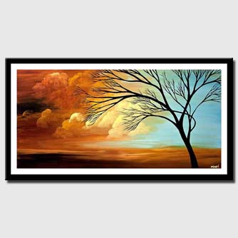 canvas print of horizontal painting of sunrise and brown clouds