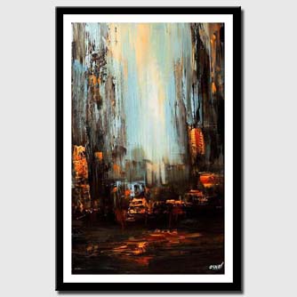 canvas print of vertical abstract painting of taxi and skyscrapers