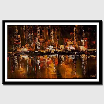 canvas print of painting of cityscape reflected in the river