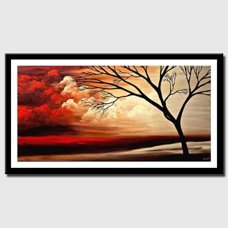 canvas print of landscape painting naked tree and red clouds