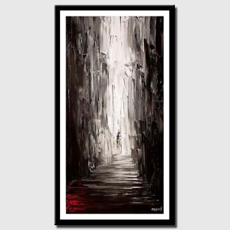 canvas print of vertical painting of an alley in black and white