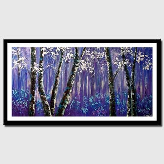 canvas print of purple forest of blooming birch trees 