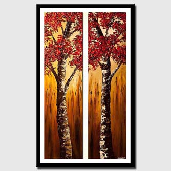 canvas print of diptych red birch trees