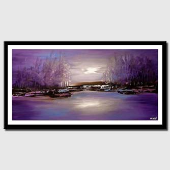 canvas print of purple forest on river bank