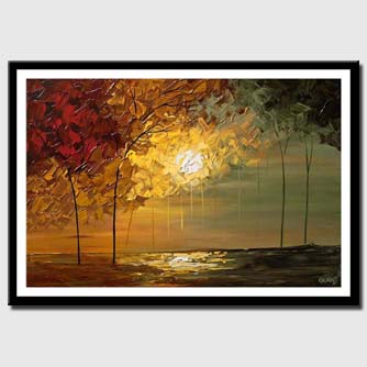 canvas print of blooming trees over sunrise