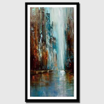 canvas print of blue and brown abstract cityscape