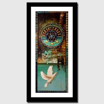 canvas print of judaica magen david painting with dove of peace