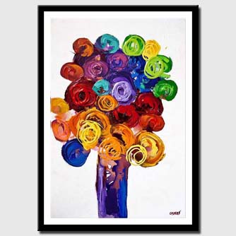 canvas print of vase with colorful flowers on white background
