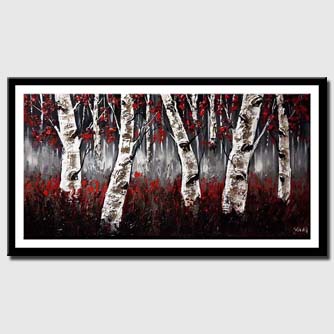 canvas print of birch trees with red leaves