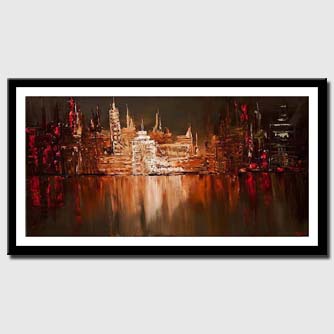 canvas print of reflection of city over river