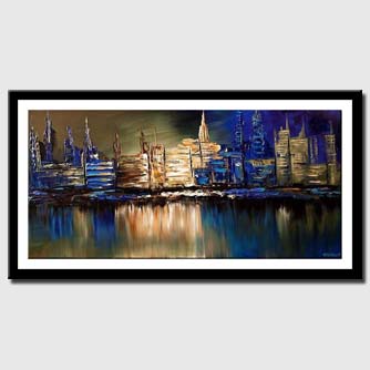 canvas print of blue cityscape reflected on water