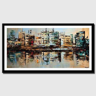canvas print of city buildings reflected in water
