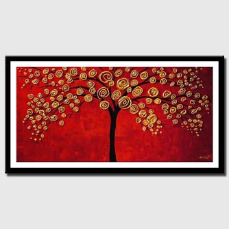 canvas print of golden tree on red background