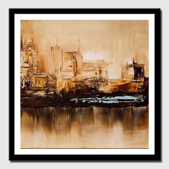 canvas print of beige cityscape reflected in water