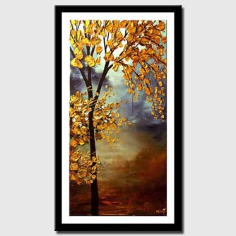 canvas print of vertical blooming golden tree