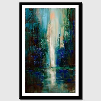 canvas print of vertical painting of cityscape at dawn