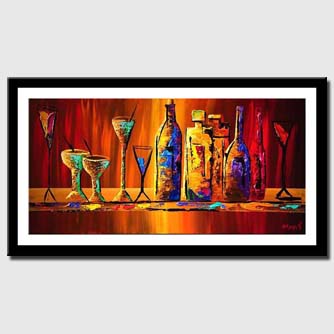 canvas print of colorful wine bottles and glasses