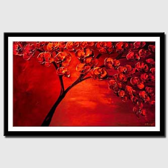 canvas print of textured painting of blooming red tree