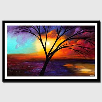 canvas print of leafless tree over colorful sunrise