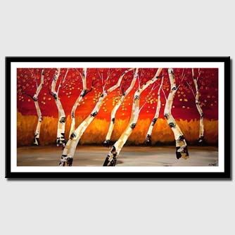 canvas print of birch trees over red background