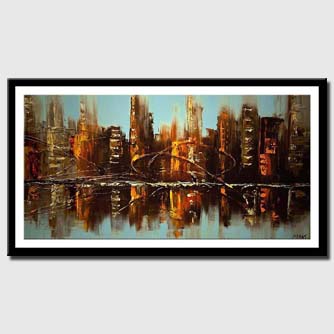 canvas print of cityscape reflected on water