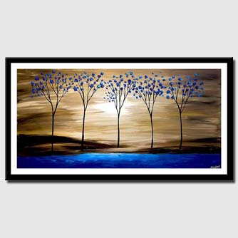 canvas print of  Blue blooming trees on Blue Lake