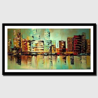 canvas print of  Modern palette knife turquoise city painting
